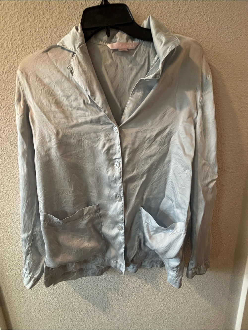 Victoria's Secret Pale Blue Satin Button-Up Pajama Top and pants